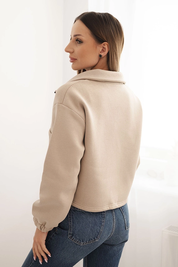 Insulated cotton sweatshirt with zipper light beige