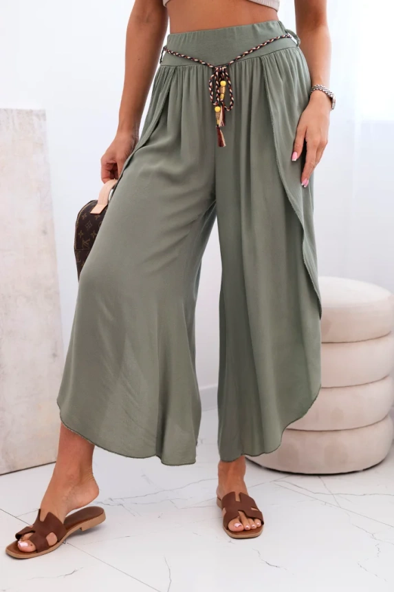 Damenhose aus Viskose mit Beinschlitz khaki