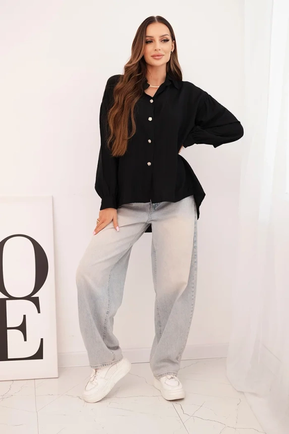 Damenbluse elegant aus Viskose mit dekorativen Knöpfen schwarz