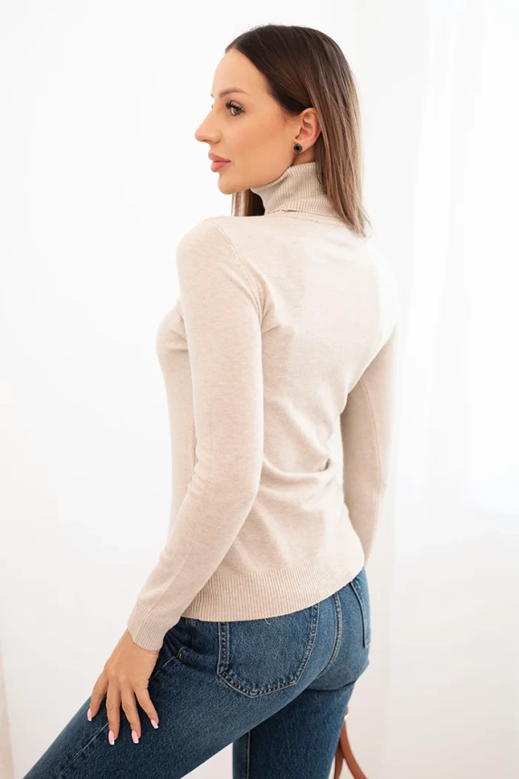 Women's viscose sweater with a turtleneck and long sleeves dark beige