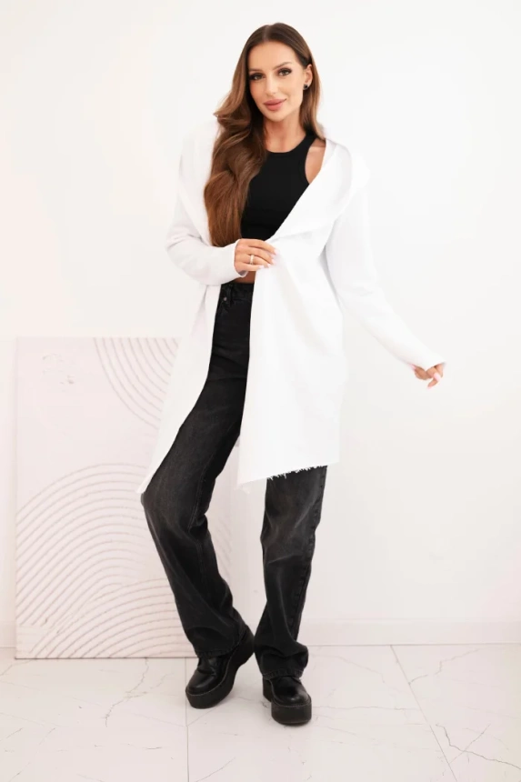 Women's cotton hoodie with an elongated front white
