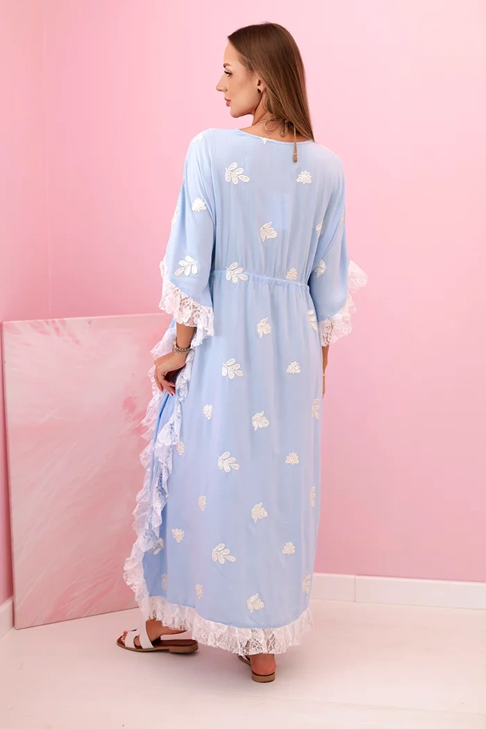 Damen Boho Viskose Cape mit Spitze blau