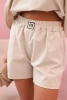 Women's set with a frill – a short-sleeved blouse and shorts with an elastic band beige
