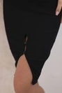 Women's cotton ribbed skirt with slit and decorative buttons black