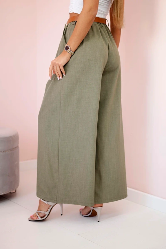 Wide-leg belted trousers light khaki
