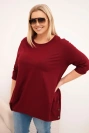 Dámska blúzka Plus Size z bavlny s ozdobnými gombíkmi a vyhrnutými rukávmi bordová