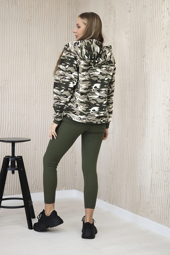 3-piece moor set of sweatshirt, top and leggings khaki + ecru