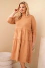 Dámska bavlnená sukňa Plus Size s volánmi a podhnutým rukávom camelová