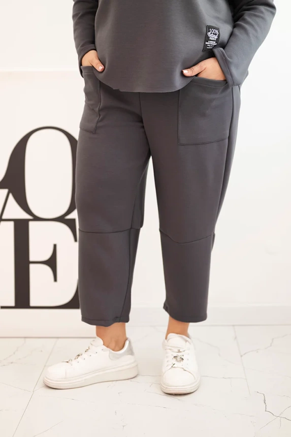 Plus Size women's set butter sweatshirt and pants with pockets graphite