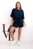 Women's butter set with a short-sleeved blouse and shorts with an elastic band navy blue