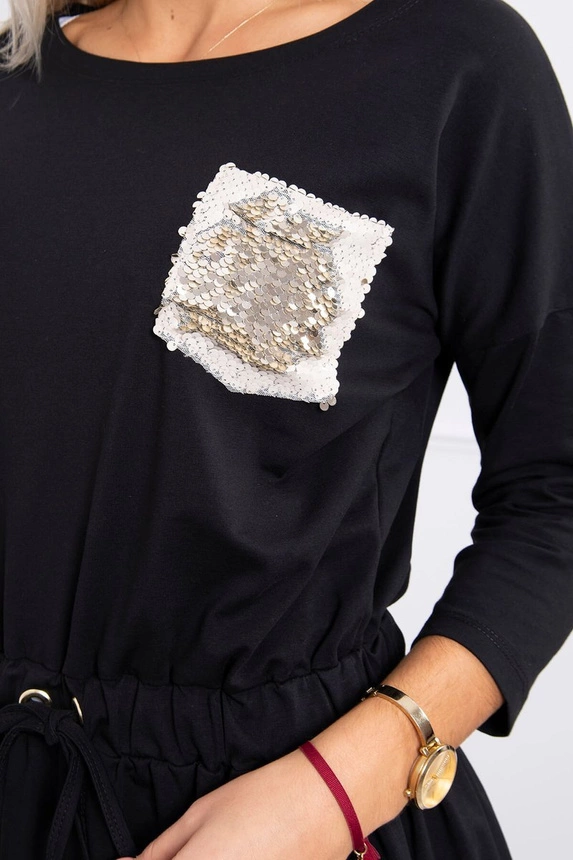 Dress with sequin pocket black