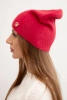 Classic women's alpaca hat with decorative plaque raspberry