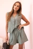 Women's viscose set buttoned vest and shorts khaki melange
