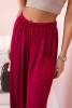 Women's wide viscose trousers with an elastic waistband dark burgundy