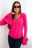 Damenbluse mit V-Ausschnitt und Rüschen an den Ärmeln fuchsia
