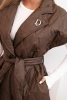 Women's quilted vest with a belt and wide collar brown