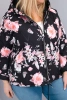 Dámska jarná prešívaná bunda Plus Size s kapucňou a kvetinovým vzorom čierna