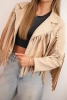 Damen-Wildlederjacke mit Fransen beige