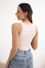 Women's cotton ribbed striped sleeveless blouse powder pink