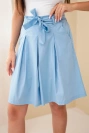 Women's cotton shorts with tie fastening and pleats blue
