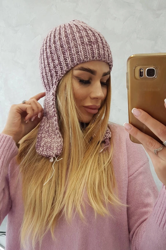 Dámska čiapka s dlhými ušami Jana K314 fialová + ecru