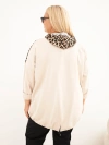 Plus Size women's viscose hoodie with leopard print inserts beige