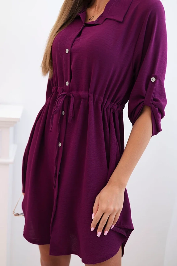 Dress with button closure and tie at the waist plum