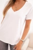 Women's cotton blouse with a V-neck and short sleeves white