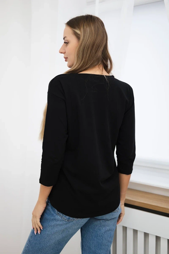 Bluse mit 3D Vogel Grafik schwarz