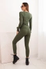 Damenensemble aus geripptem Viskose mit langen Ärmeln und Leggings khaki