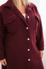 Damenmantel Plus Size mit Wolle, knöpfbar, mit Taschen und Kragen, pflaumenfarben