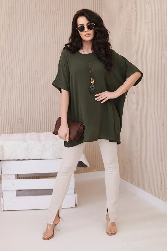 Oversized blúzka s príveskom khaki