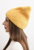 Women's winter hat with wool in a cat style made of ribbed knit K419 yellow