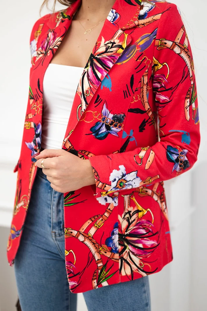 Printed cotton jacket with a button raspberry