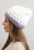 Women's winter wool hat with geometric pattern K477 white + purple