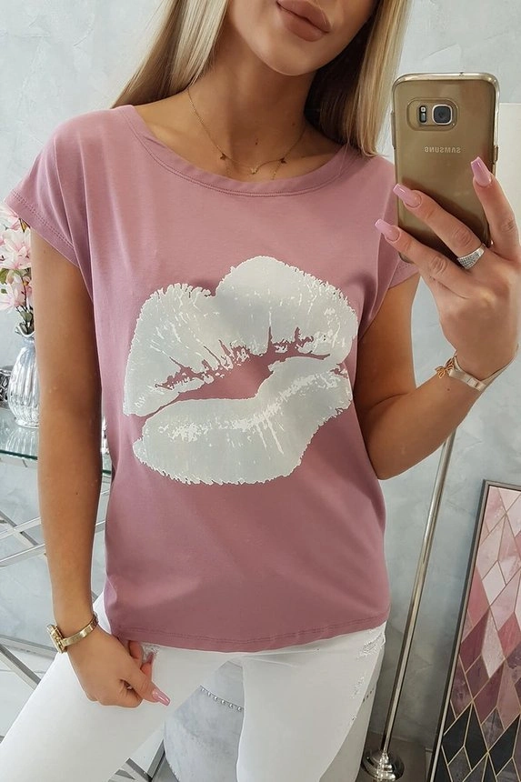 Lippenprint-Bluse dunkelrosa