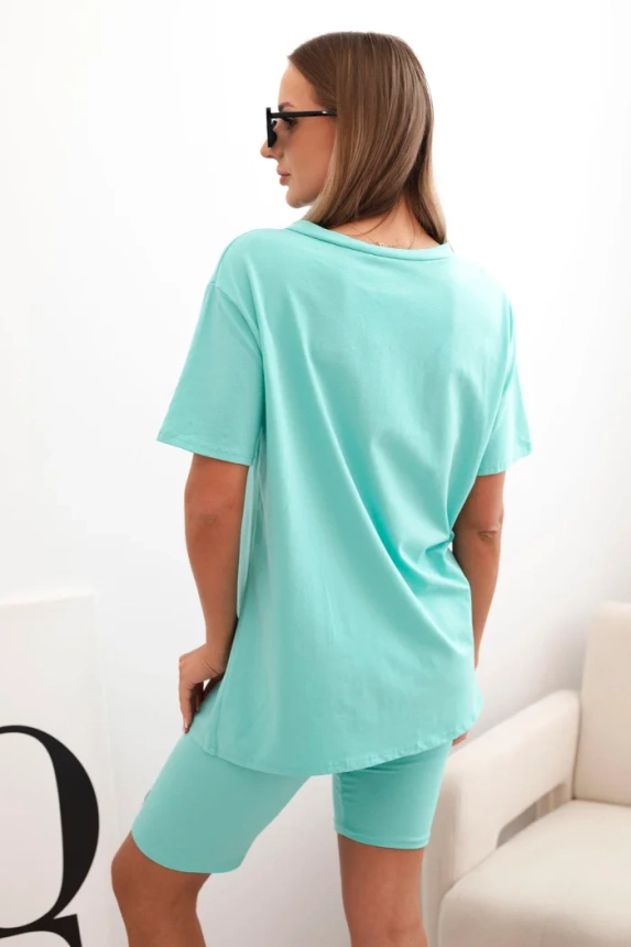 Women's cotton set with short sleeves and shorts mint