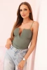 Trägerlose Damen-Bodysuit-Bluse mit Rüschen und V-Ausschnitt Helles Khaki 
