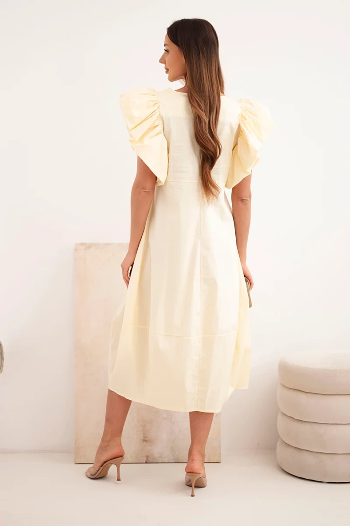 Women's cotton dress with ruffle sleeves yellow