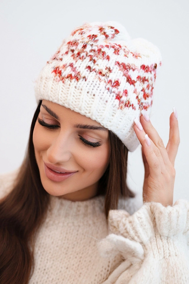 Women's wool winter hat with decorative crystals K399 black