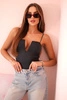 Women's strapless bodysuit blouse with ruffles and V-neckline Graphite 