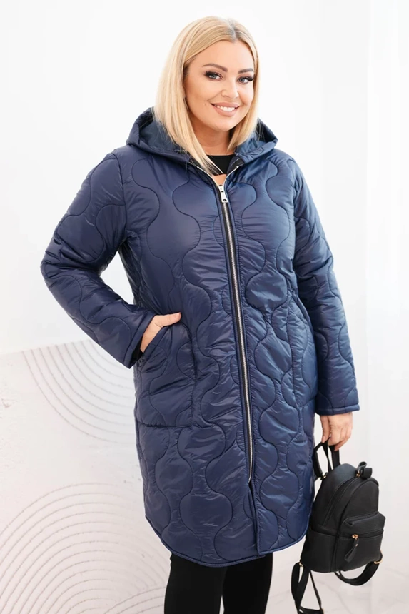 Damenjacke Plus Size winterlich gesteppte mit Kapuze blau