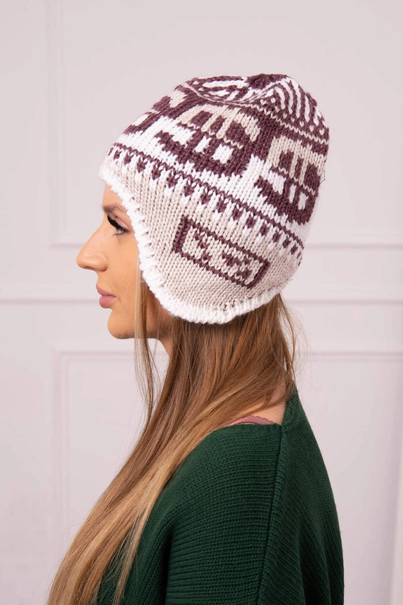 Maryla Damenmütze K406 burgunderrot+weiß+beige