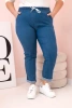 Dámské bavlněné kalhoty Plus Size s elastickým pasem a zavazováním denim  
