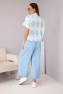 Women's set viscose shirt with a tie and pants with an elastic band blue