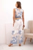 Women's viscose set top and pants with leaf print denim