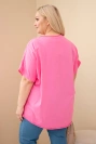 Moteriška medvilninė palaidinė Plus Size su siuvinėtomis gėlėmis rožinė