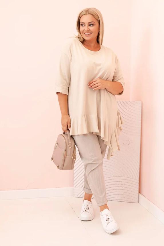 Women's Plus Size blouse with cotton, featuring a pocket and rolled sleeves kiwi