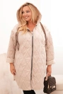 Dámská bunda Plus Size prošívaná s kapucí a nápisem HOPE tmavě béžová
