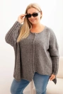 Dámsky sveter Plus Size z akrylom s voľným strihom a rukávom 3/4 grafitový